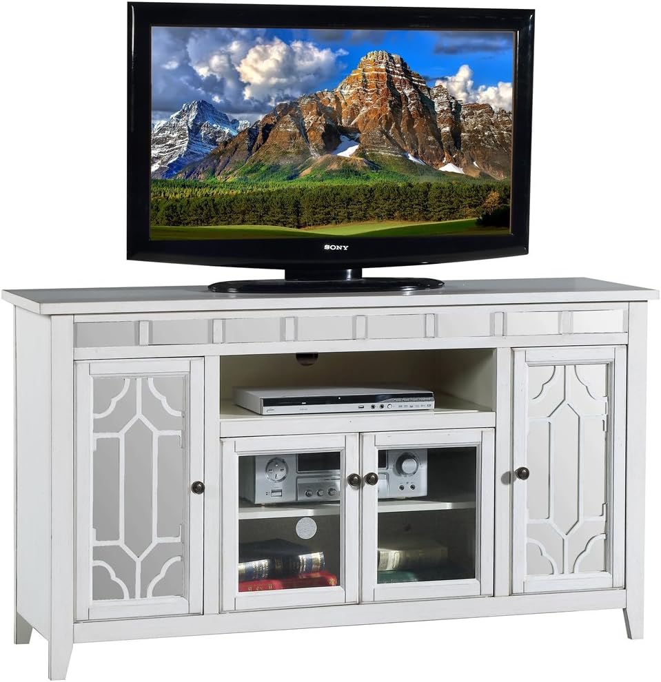 Galena Art Deco 60" Mirrored TV console in Weathered Crème