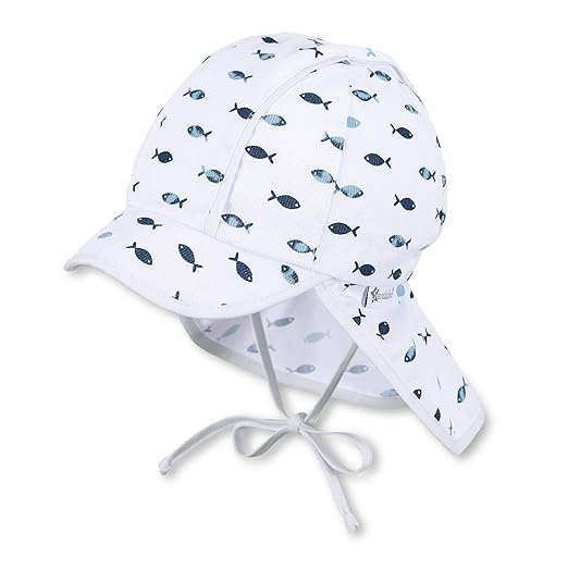Sterntaler Schirmmütze mit Nackenschutz und Bindebändern, Weiß