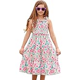 Kids4ever Girls Spaghetti Strap Dress 6-12Y Kids Sleeveless Cami Dresses Summer Beach Smocked Tiered Sundress with Pockets
