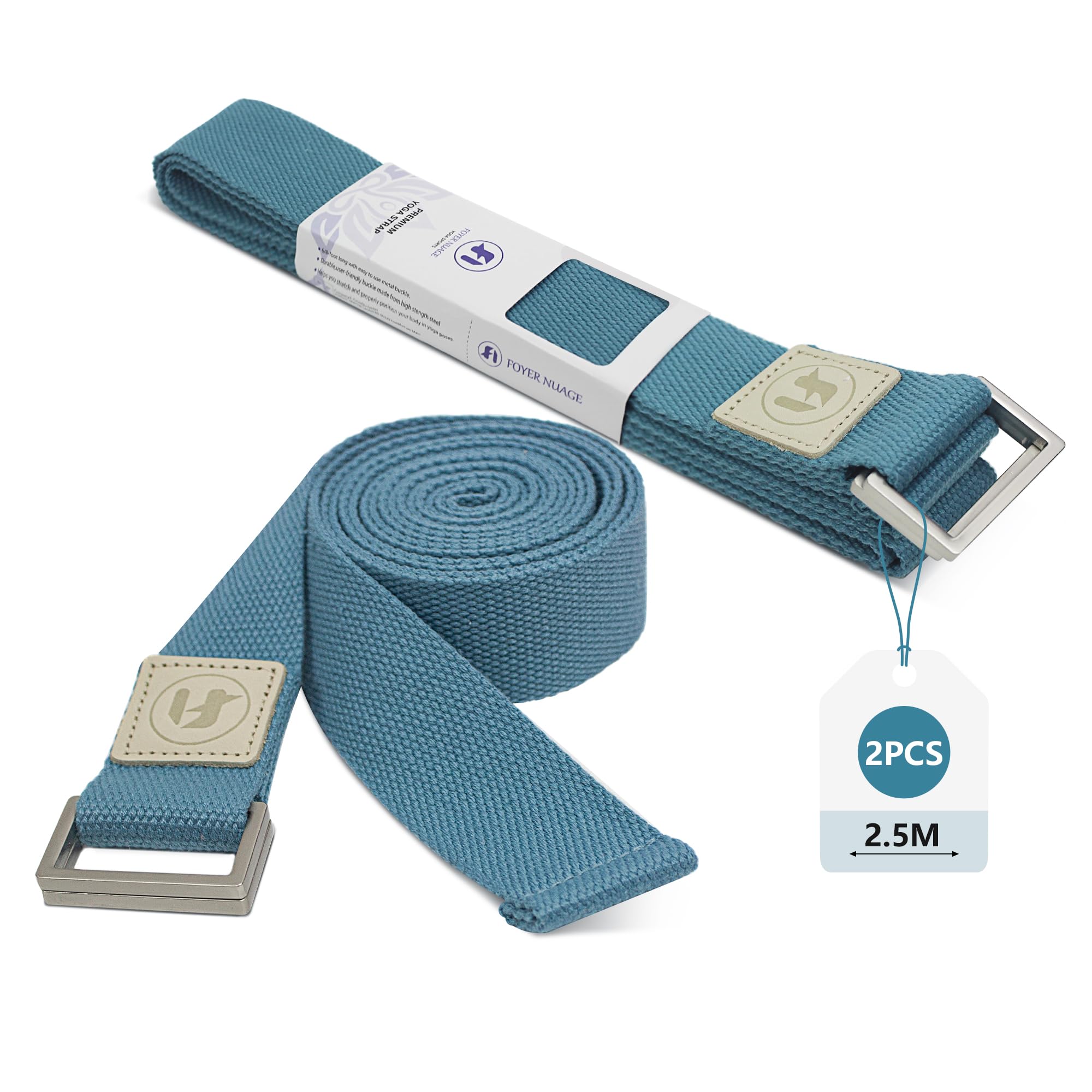 2PCS Yoga Straps 2.5M, Durable Cotton Yoga Straps for Stretching, Adjustable Yoga Belt Strap for Yoga, Dance, Gym Workouts(Blue)