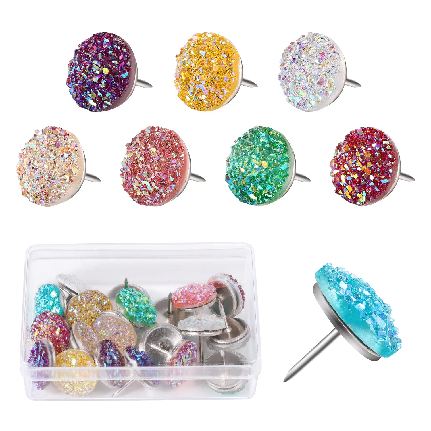KINBOM 30pcs Multi Colors Glamorous Steel Diamond Push Pins, Rhinestone Thumb Tacks for Cork Board, Bulletin Board, Home Office Decors
