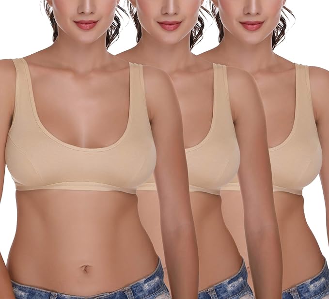 Women's Non Padded Wirefree Sports Bra 010 (Beige) Combo Pack of 3