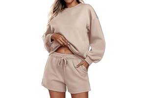 PINSPARK Two Piece Sets for Women 2024 Fall Outfits Sweatsuit 4 Pockets Sweat Short Sets Casual Matching Set Travel Tracksuit