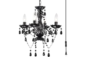 ALIGHTING Black Plug in Chandelier Small Chandelier 4 Light Crystal Chandeliers for Dining Room