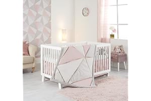 OBERLUX Crib Bedding Set for Girls- 4-Piece Baby Nursery Bedding Crib Set; Geometric, Rose Gold, Powder Pink & Marble | Precious Collection