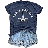 Paris France Shirt Women Eiffel Tower T Shirt Travel in France Tshirts Vacation Tees Paris Tops