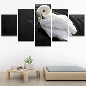 SIGNWIN 5 Panel Canvas Wall Art Swan Lake...