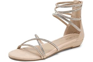 DREAM PAIRS Women's Ankle Strap Flat Sandals Summer Dressy Strappy Gladiator Rhinestones Sandals