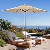 wikiwiki 7.5 FT Patio Umbrellas Outdoor Table Market Umbrella with Push Button Tilt/Crank, 6 Sturdy Ribs, Fade Resistant Waterproof POLYESTER DTY Canopy for Garden, Lawn, Deck, Backyard & Pool, Beige