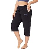 ZERDOCEAN Women's Plus Size Active Yoga Lounge Indoor Jersey Capri Walking Crop Pants with Pockets Drawstring