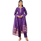 Janasya Indian Women's Cotton Purple Solid Festive Wear Kurta Set for Women