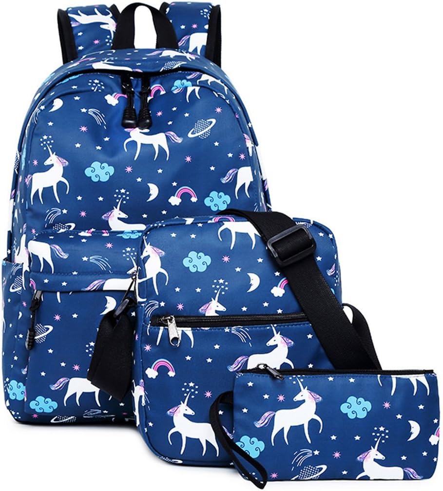 Unicorn School Backpack Set for Girls Teens, Kids Book Bags Rucksack Satchel College Casual Lightweight Daypack College 14" Laptop Backpack with Pencil Case Crossbody Bag - Pink 3 in 1