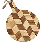 Acacia Wood Round Cutting Board and chopping board with Handle for Meat,Cheese,Vegetables, Bread,Charcuterie - Decorative & Reversible Serving Board for Kitchen and Dining Room - 9.85”x 13.75”