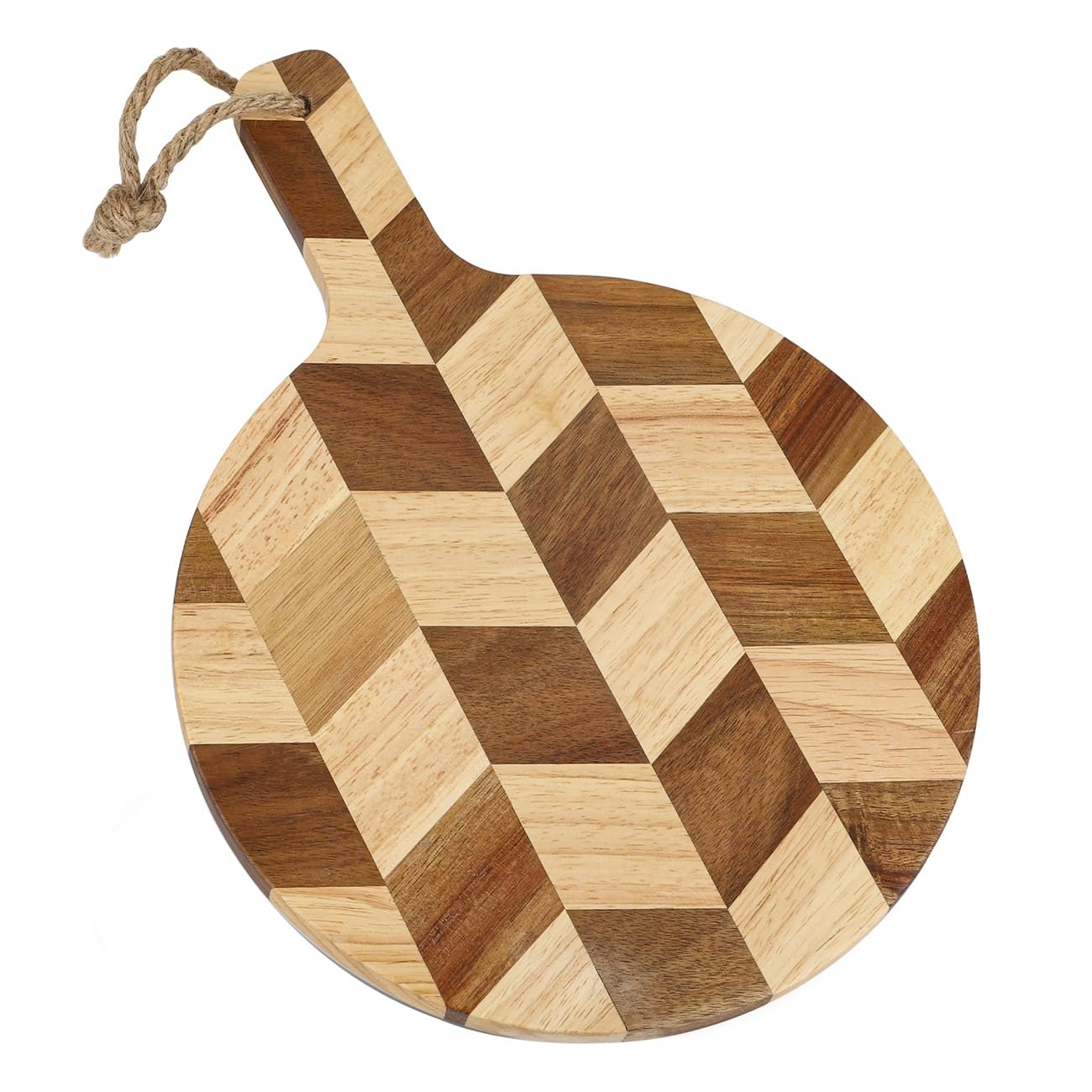 Photo 1 of **HANDLE IS BROKEN OFF** Acacia Wood Round Cutting Board and chopping board with Handle for Meat,Cheese,Vegetables, Bread,Charcuterie - Decorative & Reversible Serving Board for Kitchen and Dining Room - 9.85”x 13.75”