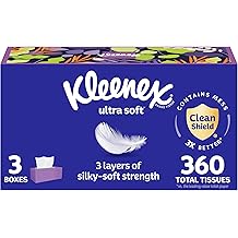 Kleenex Ultra Soft Facial Tissues, 3 Flat Boxes, 120 Tissues per Box, 3-Ply (360 Total), Packaging May Vary