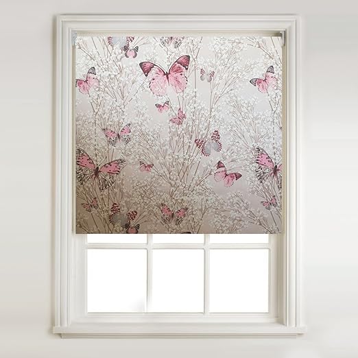 Barnes Textiles Pink Butterflies Thermal Blackout Roller Blind (width
