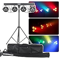 DragonX 4 Gig Bar DJ Lighting System | All-in-One LED Stage Lights with Stand, Foot Pedal & DMX Control | Portable Profession