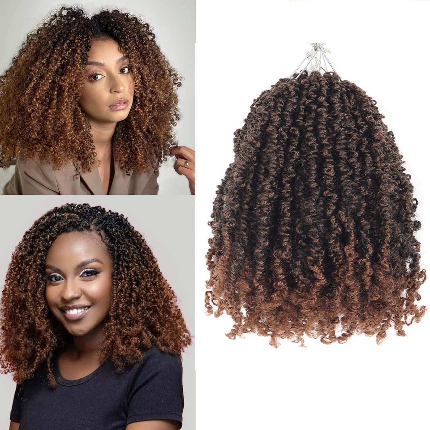 Alaleibaby 9 Packs Yanky Twist 12 inch Crochet Hair Pre-Twisted Curly Braiding Hair Extensions Pre-looped brown Yanky Twists Hair with Curls (T30#, 12 Inch (Pack of 9))