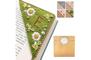 ARTLAZA Personalized Hand Embroidered Corner Bookmark, 26 Letters Hand Stitched Felt Corner Letter Bookmark, Cute Flower Embroidery Bookmarks for Book Reading Lovers Meaningful Gift (Summer，E）