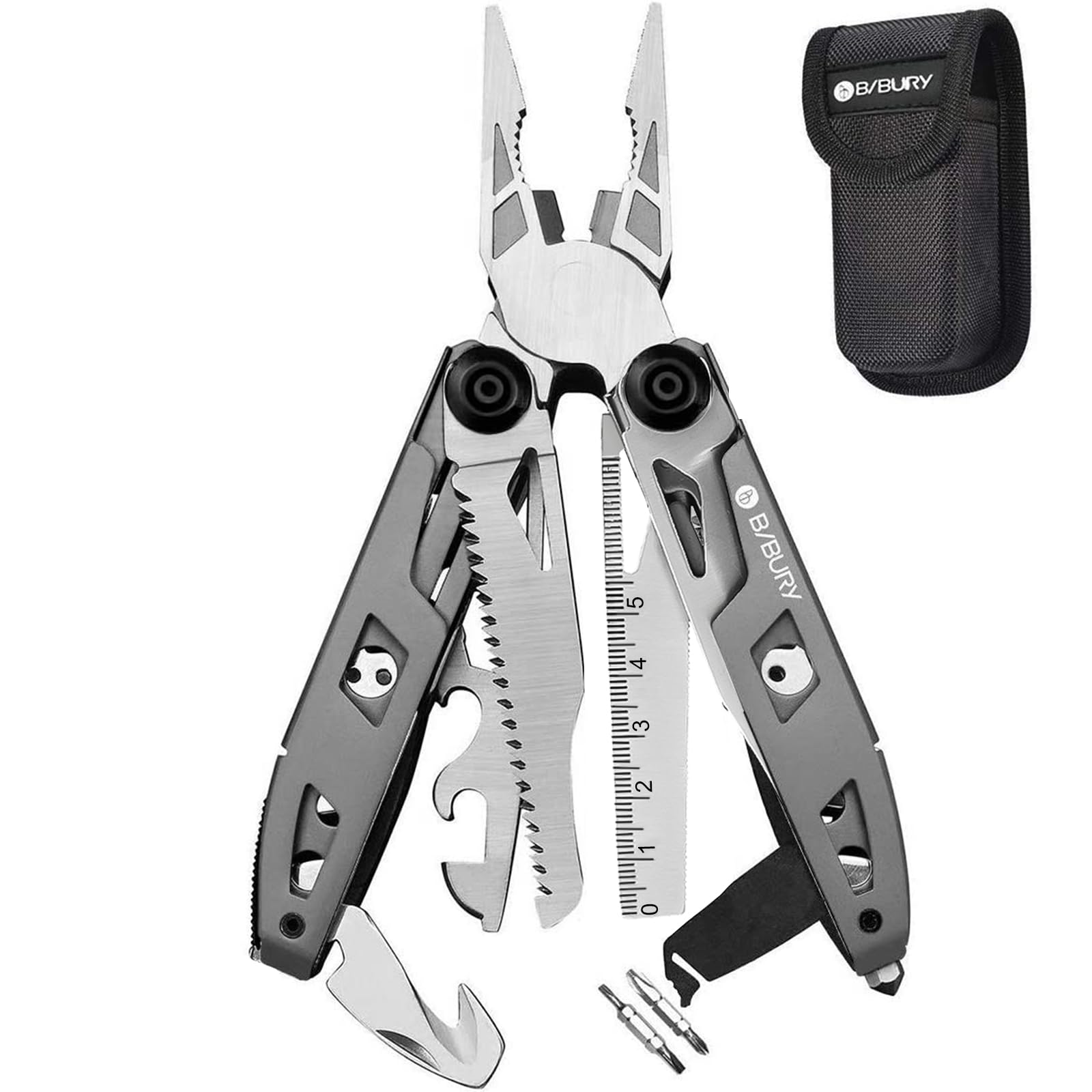 BIBURY Multitools Pliers, Titanium Plating Multi-Tool, 18 in 1 Multifunction Pliers, Stainless Steel Multitools with Nylon Pouch, Ideal for Camping, Outdoor, Repairing, Hiking - Gift for Men