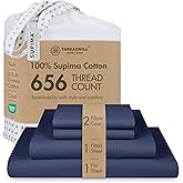 Threadmill Luxury Full Size Sheets | 656 Thread Count Certified Supima Cotton Sheets for Full Size Mattress | 5-Star Hotel Quality 4 Piece Bed Sheet with Extra Deep Pocket | Folkstone Blue Sheet