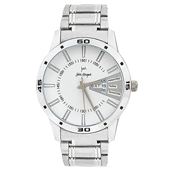 John Morgan Day & Date Display Analogue White Dial Stainless Steel Mens Watch - Dd0506