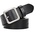 XZQTIVE Women’s Leather Belts for Jeans Pants Dresses Fashion Ladies Black Belt with Square Buckle