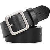 XZQTIVE Women’s Leather Belts for Jeans Pants Dresses Fashion Ladies Black Belt with Square Buckle