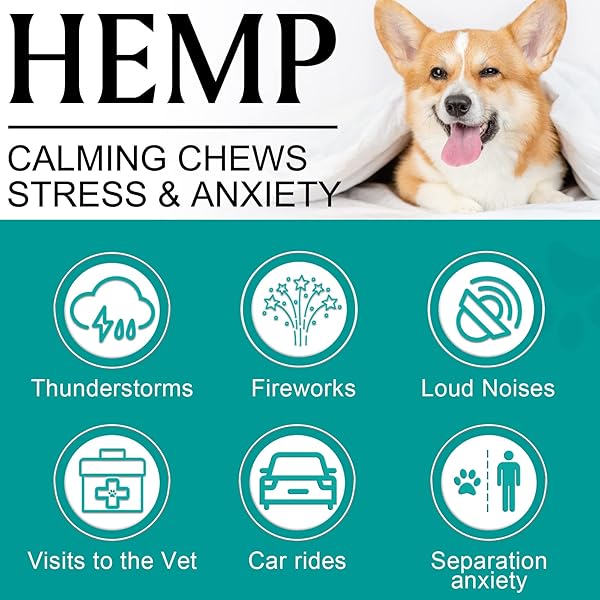 CALMING CHEWS FOR DOGS – 150 CHEWS HEMP TREATS FOR DOG ANXIETY RELIEF & STRESS, DOG CALMING TREATS,TRAVEL, THUNDER, SEPARATION, CONTAIN HEMP OIL, VALERIAN – SLEEP CALMING AID, MELATONIN FOR DOGS