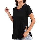BUENOS NINOS Womens T Shirts Casual Basic Crew Neck Tees Short/Long Sleeve Tunic Tshirt Tops with Side Split Slit