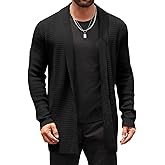 Runcati Mens Cardigan Sweater Shawl Collar Cable Knit Cardiagn Long Winter Open Front Sweaters with Pockets