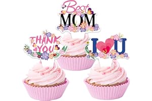 KKBES 30 Pack Mother's Day Cupcake Toppers, Best Mom Cake Topper, Cupcake Picks for Mother's Day Birthday Party Decorations, 3 Patterns