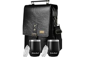 THE WINE SAVANT 3 Bottle Wine Tote Bag with Tumblers and Opener, Gifts for Women, Premium Leather Portable Carrier Purse with Shoulder Strap for Travel/Picnic/Beach/Pool/Events/Hiking, Black