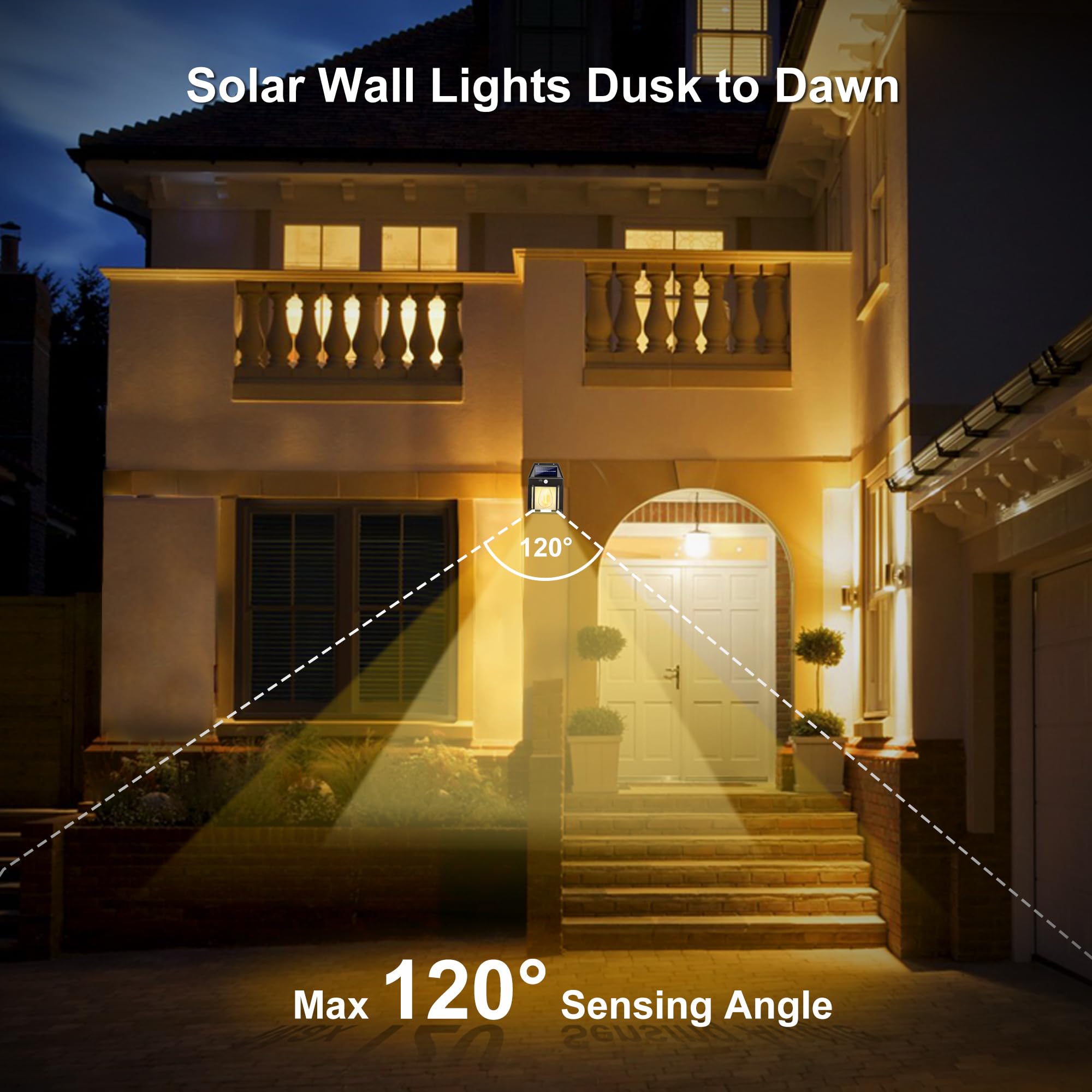 Flacchi Solarlampen für Außen mit Bewegungsmelder -Solarleuchten für Außen Wand Garten IP65 Wasserdicht Led Solar Wandleuchte Aussen Kabellos für Veranda Garage Zaun Balkon Warmweiß (2) 6