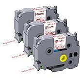 Hehua 18mm 0.7 Red on White Laminated Tape Compatible for Brother Label Maker Tape TZe-242 TZe242 TZ-242 TZ242 for P Touch PT D400 D450 D600 D610 P710BT, 3/4'' x 26.2ft, 3 Pack