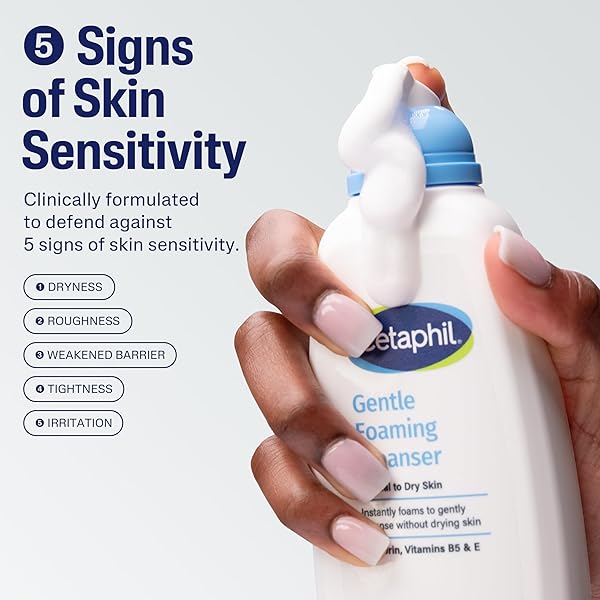 CETAPHIL OIL FREE GENTLE FOAMING CLEANSER FOR DRY TO NORMAL, SENSITIVE SKIN, 8OZ PACK OF 2, MADE WITH GLYCERIN AND VITAMINS B5 AND E, DERMATOLOGIST TESTED, HYPOALLERGENIC, SOAP AND FRAGRANCE FREE