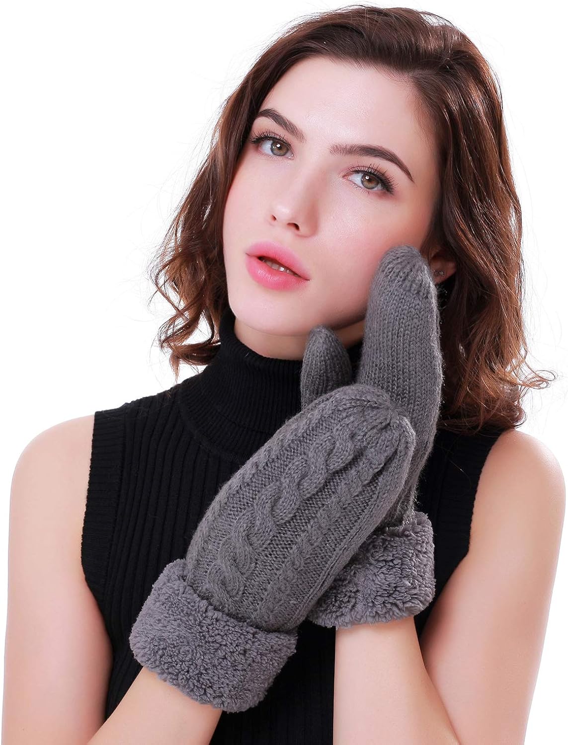Women's Winter Gloves Warm Lining - Cozy Wool Knit Thick Gloves Mittens in 11 color(dark gray) at  Women’s Clothing store