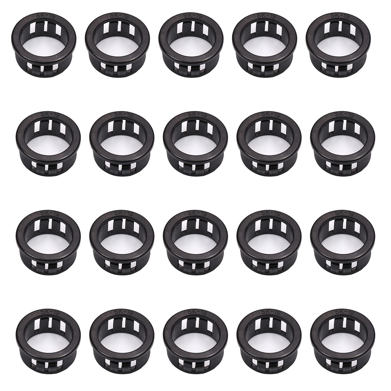 Fielect 200Pcs Cable Snap Bushing 3/4" 19mm Nylon Snap in Cable Hose Bushing Grommet Protector Round Snap Panel Locking Hole Plugs Cover SK-19