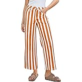 GRAPENT Women Jeans Striped Wide Leg High Waisted Trendy Stretchy Denim Pants Cute Casual Trouser Jeans with Pockets