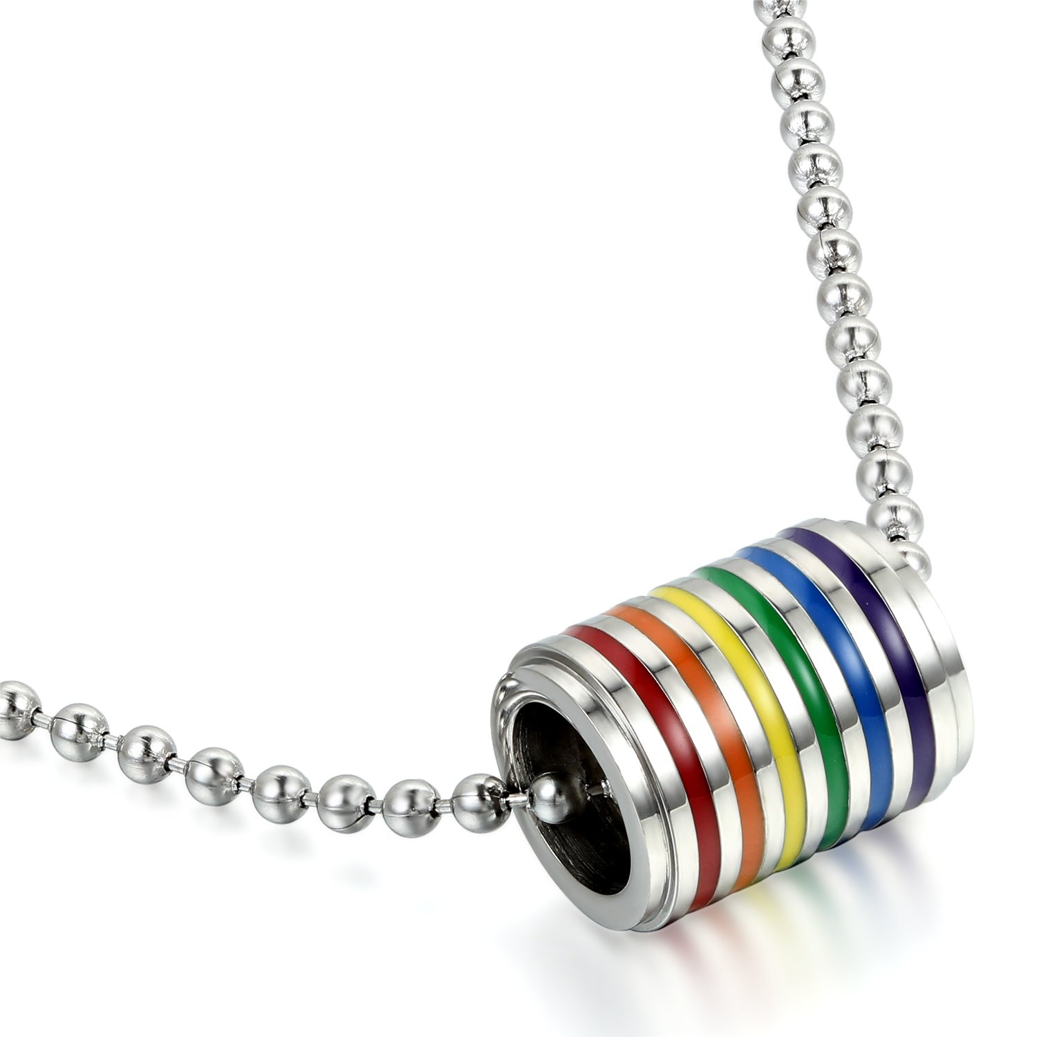 JewelryWe Stainless Steel Rainbow Loop Necklace Pendant for Men Women Gay Pride Jewelry with 22 inch Chain
