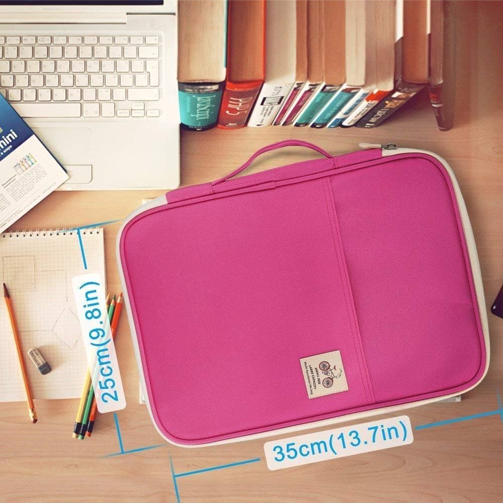 JAKAGO A4 Document Case,Conference Folder with Zip and Handle,Notepad Carrying Case with Various Pockets Suitable for Books/Notebooks/Papers/Pens/Ipad/Files(Pink) - Image 3