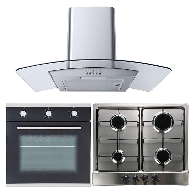 SIA SO101 60cm Electric True Fan Oven, 4 Burner Gas Hob & Curved Glass