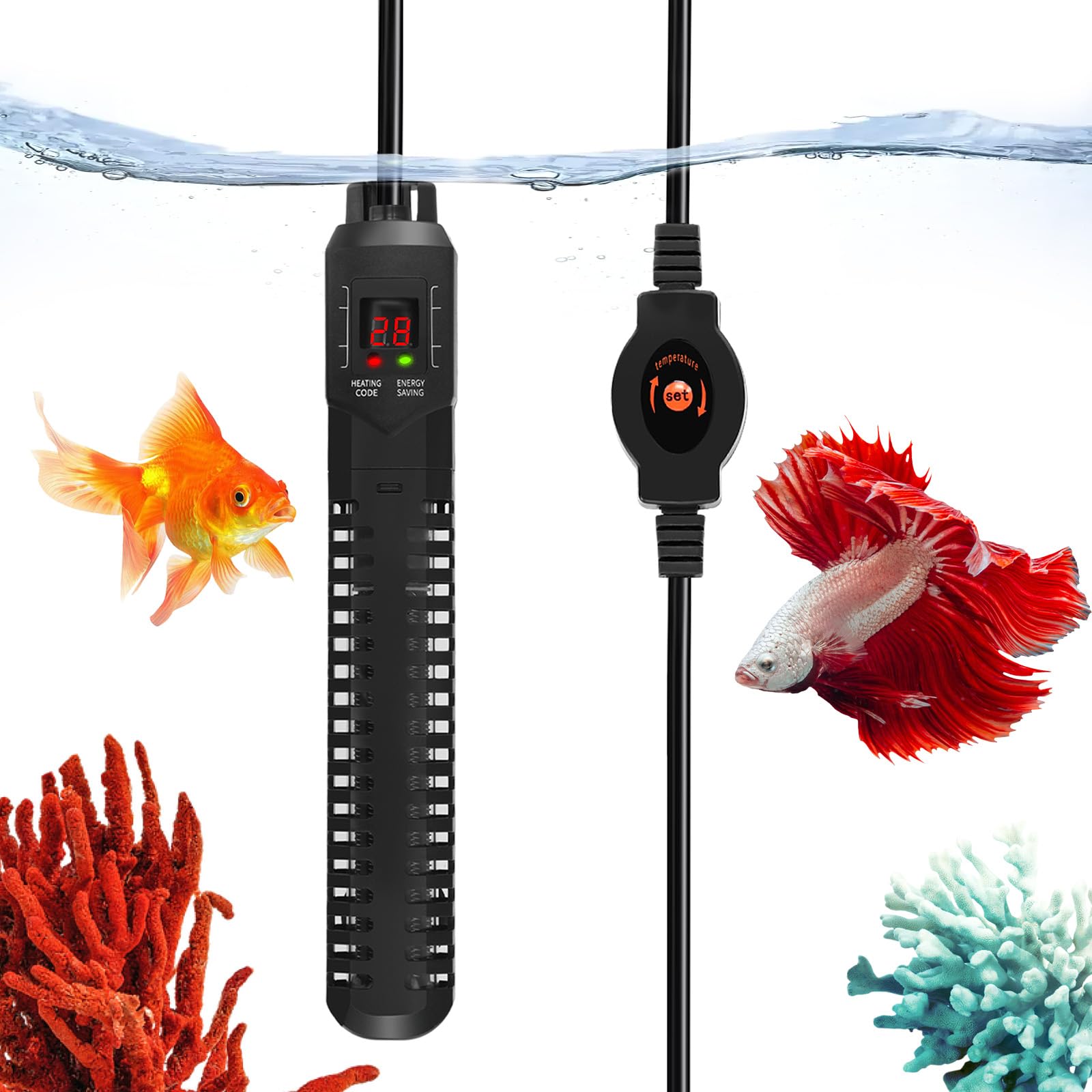 Aquarium Heater, 500W Submersible Fish Tank Heater with External Temperature Controller, LED Digital Display, Over-Temperature Protection, for 250L-500L Tank, Saltwater Freshwater Tropical Fish Turtle