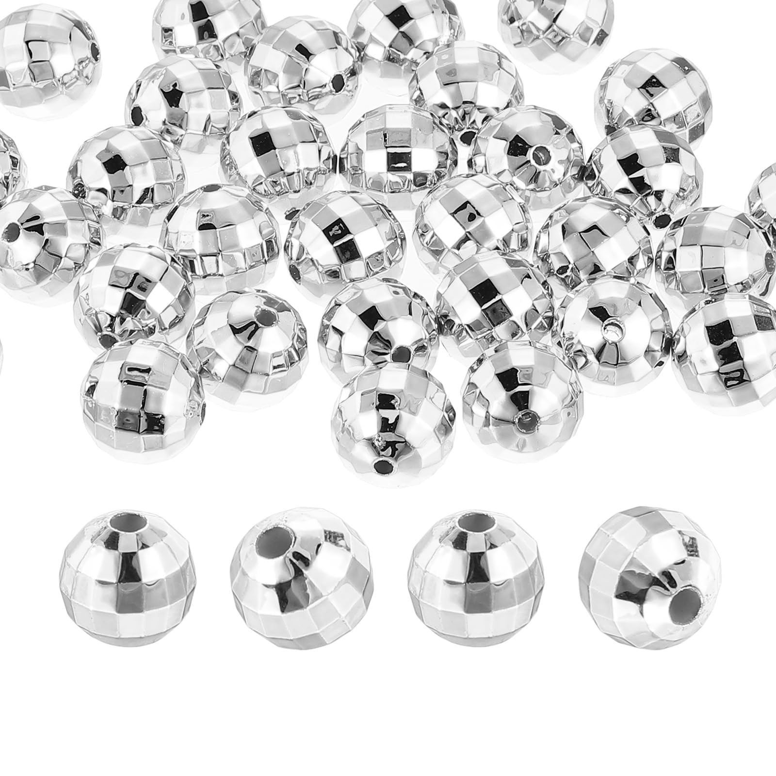 PATIKIL Disco Ball Beads, 50 Pcs 16mm Reflective Round Acrylic Mirror Ball Charm for Decoration DJ Party DIY Crafts, Silver Tone