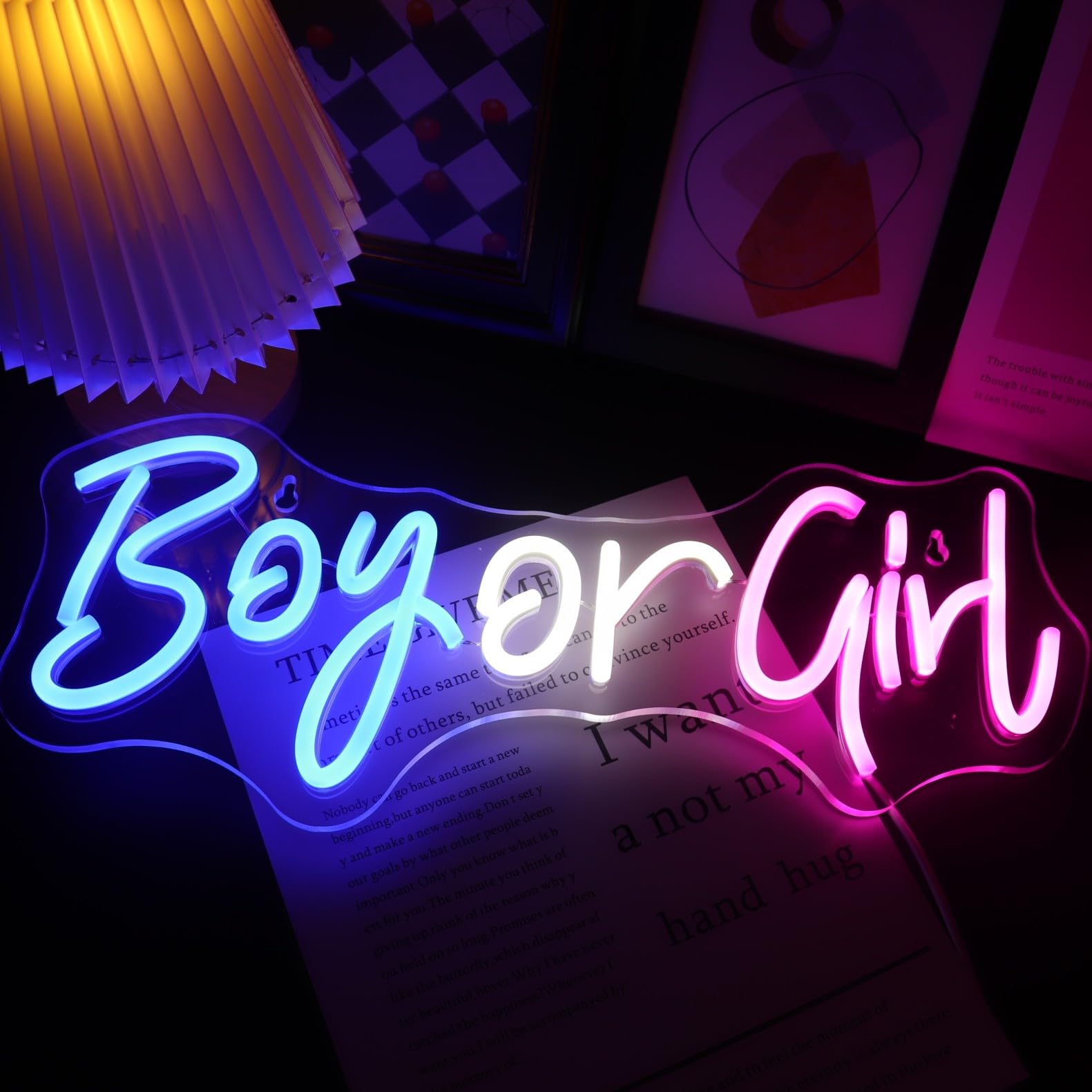 Led "Boy or Girl" Neon Signs Gender Reveal Party Decorations Neon Letters Signs Pregnancy Announcement Party Supplies Baby Shower Yard Signs(blue-pink)