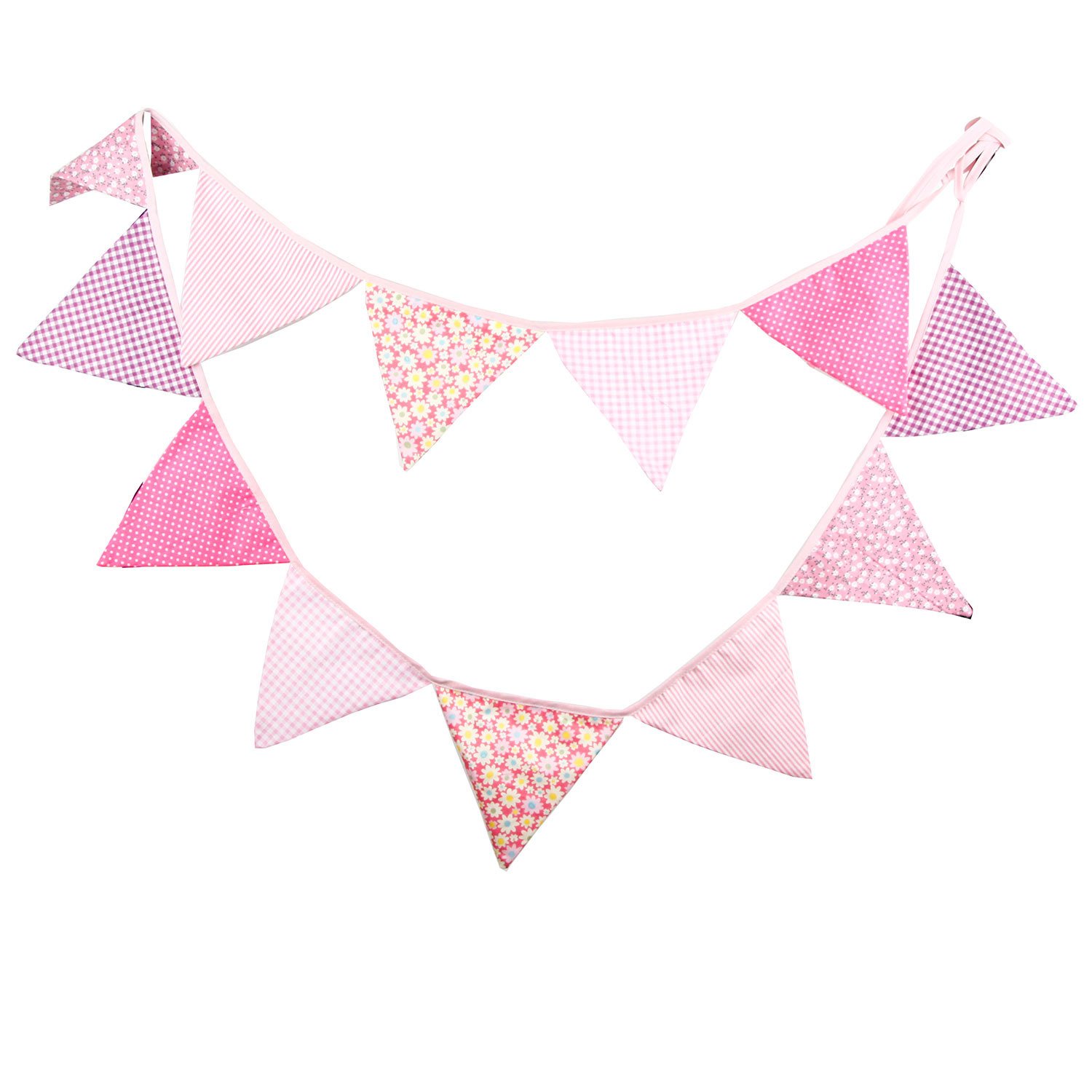 Lucky Shop1234 Vintage Floral Pennant Cotton Fabric Bunting Banners Hanging Garland for Baby Shower, Indoor and Outdoor Party Decoration (Pink)