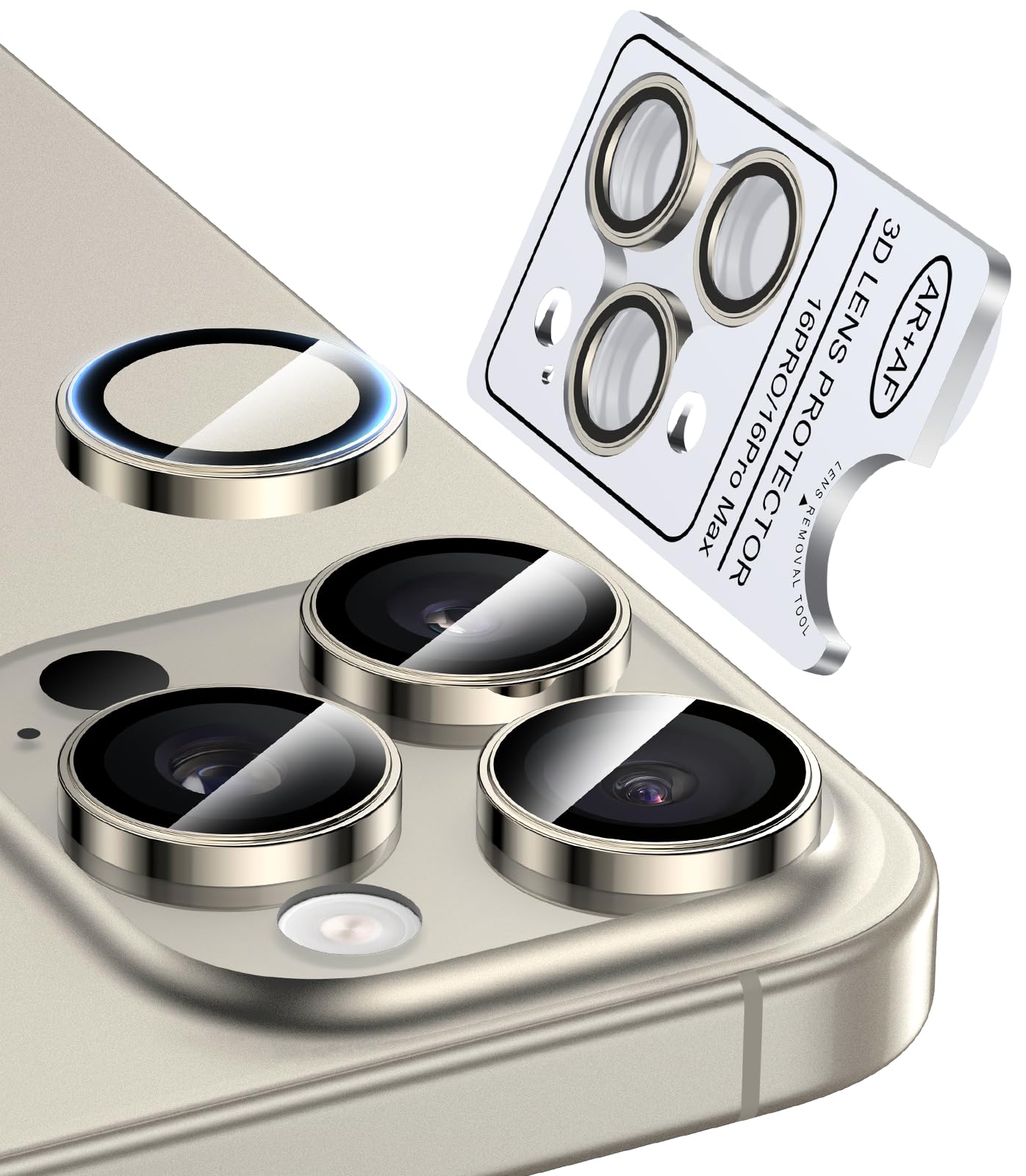 Photo 1 of 2 Pack Military Grade 9H+ Glass for iPhone 16 Pro Max/16 Pro/14 Pro Max/14 Pro Camera Lens Protector [1:1 Invisible Fit & Ultra Clarity] 16 Pro Max/16 Pro/14 Pro Max/14 Pro Camera Lens Cover, Natural