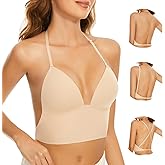 Low Back Bras for Women-Seamless Invisiable Backless Bras-Wireless Triangle Bralette Low Cut Open Back Multiway Halter Bra