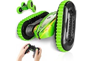 KIDWILL 2-in-1 Remote Control Car, Rechargeable Remote Control Crawler for Kids Age 3 Years and up, Changeable Wheels, Double-Side 360° Flips, LED Headlights, Fast Stunt Toy Race Cars for Toddlers-Green