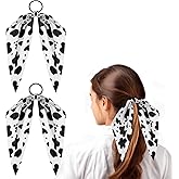 2Pcs Cow Print Hair Band, Elastic Hair Tie Ropes, Non-Slip Bow Hair Scarf Scrunchies for Women, Bowknot Ponytail Holder Hair Accessories for Thick, Long, Curly Hair ﻿
